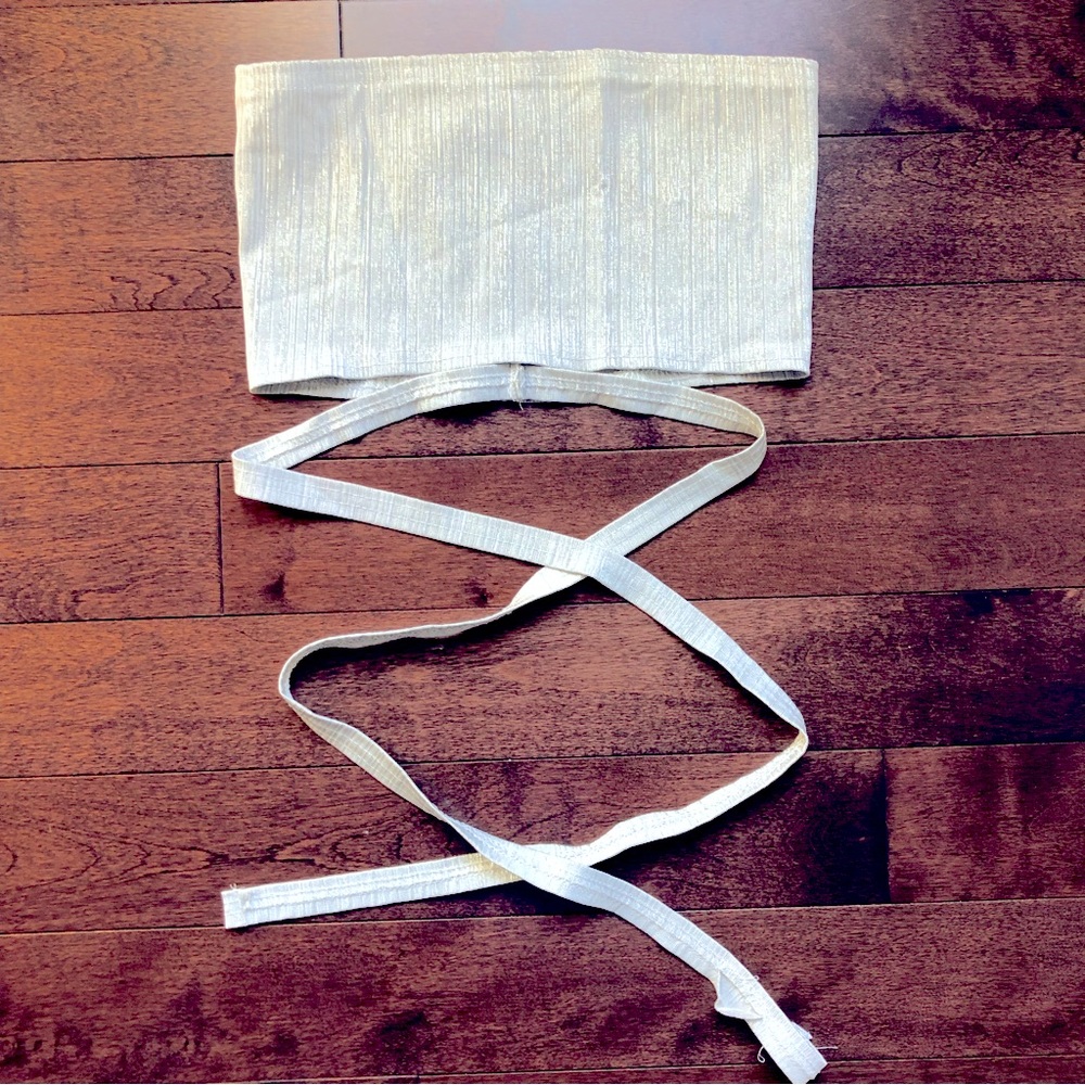 Y2K 90s Cheryl Creations Silver Crop Strapless Tube Top w/ Waist Wrap Vintage